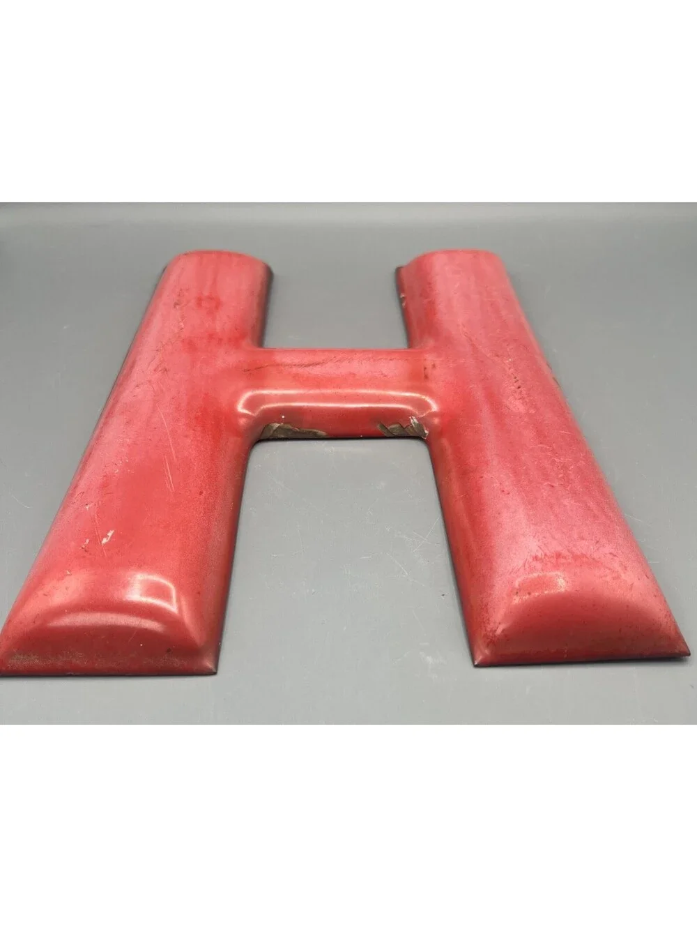 Vintage Porcelain Enamel Metal Sign Letter H Red 12” Gas Station Oil Advertising